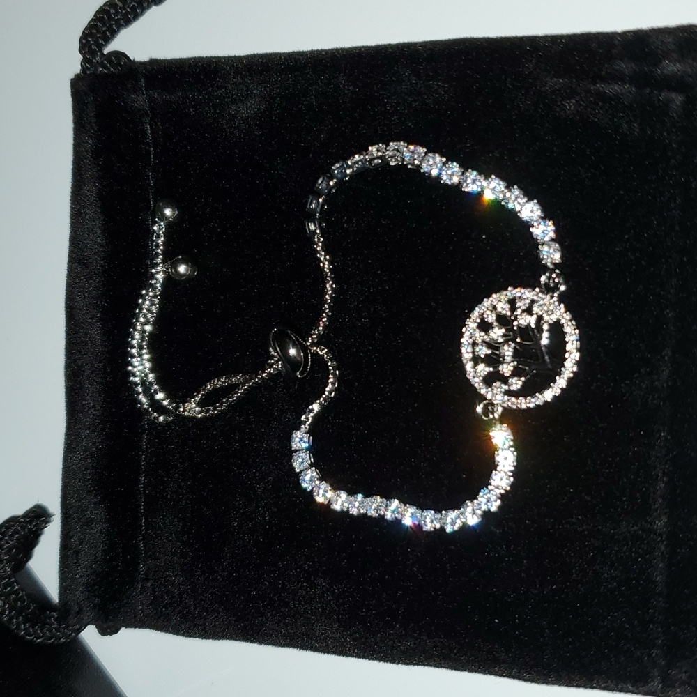 Cubic Zirconia Tree Of Life Adjustable Bolo Bracelet In Silver Plate - Picture 4 of 4